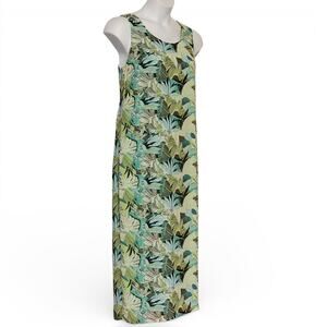 Vintage Karin Stevens Maxi Dress Size 16 Tropical Leaf Sleeveless Resort Cruise